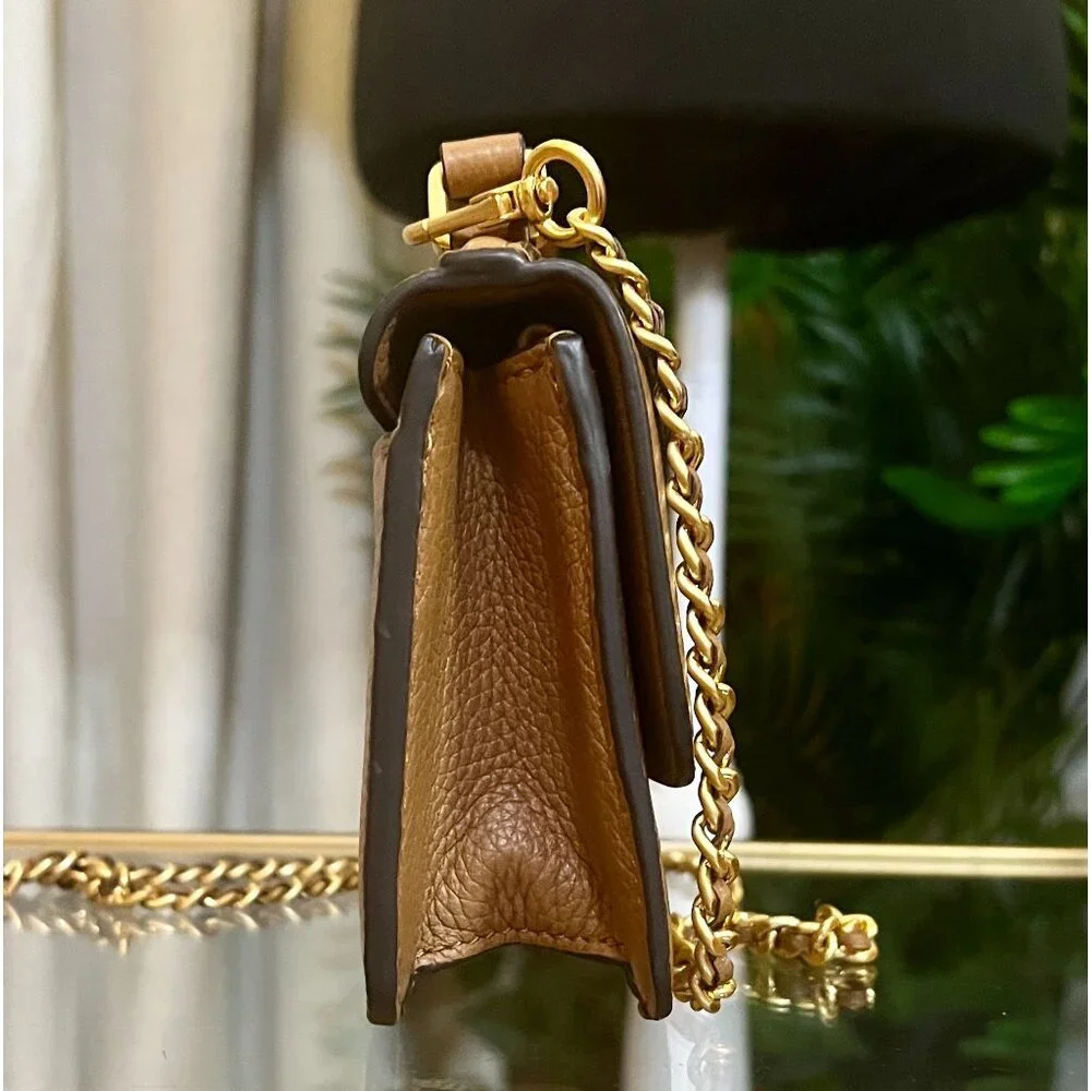 TORY BURCH CAMEL BROWN BRITTEN WITH GOLD HARDWARE HANDBAG - Picture 5 of 13